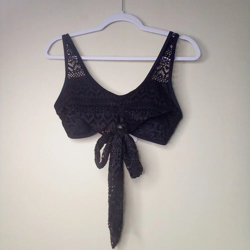 Popfeelings Bikini Top Women M Swim Crochet Bow Padded Cups Black